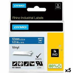 Cinta laminada para máquinas rotuladoras Rhino Dymo ID1-12 Azul Branco 12 x 5,5 mm Autoadesivas Etiqueta (5 Unidades) de Dymo...