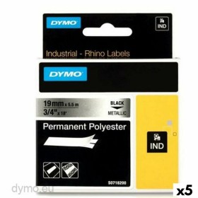 Laminated Tape for Labelling Machines Rhino Dymo ID1-19 19 x 5,5 mm Black Grey Self-adhesives (5 Units) by Dymo, Adhesive lab...