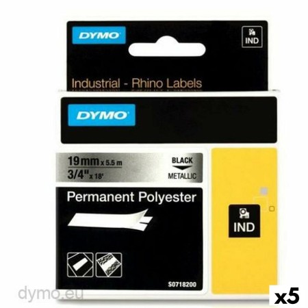 Nastro Laminato per Etichettatrici Rhino Dymo ID1-19 19 x 5,5 mm Nero Grigio Autoadesive (5 Unità) di Dymo, Etichette adesive...