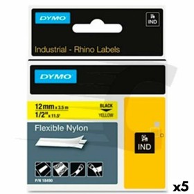 Cinta laminada para máquinas rotuladoras Rhino Dymo ID1-12 Amarelo Preto 12 x 3,5 mm Autoadesivas (5 Unidades) de Dymo, Etiqu...