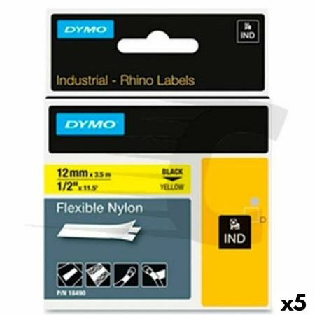 Cinta Laminada para Rotuladoras Rhino Dymo ID1-12 Amarillo Negro 12 x 3,5 mm Autoadhesivas (5 Unidades) | Tienda24 - Global Online Shop Tienda24.eu