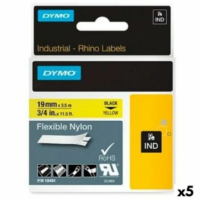 Cinta Laminada para Rotuladoras Rhino Dymo ID1-19 19 x 3,5 mm Negro Amarillo Autoadhesivas (5 Unidades) de Dymo, Etiquetas ad...