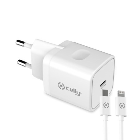 Carregador de Parede + Cabo USB C Celly iPhone Branco 20 W de Celly, Carregadores - Ref: S8427605, Preço: 30,00 €, Desconto: %