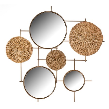 Wall Decoration Golden Natural Iron Mirror Natural Fibre 75 x 5 x 74 cm by BigBuy Home, Ornaments - Ref: S8807481, Price: 57,...