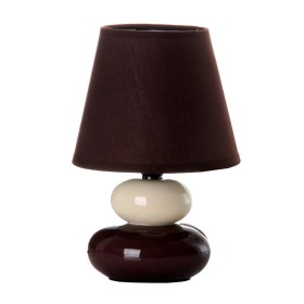 Lampe de bureau Marron Crème PVC Tissu Céramique 40 W 15 x 15 x 23 cm de BigBuy Home, Lampes de chevet - Réf : S8807631, Prix...