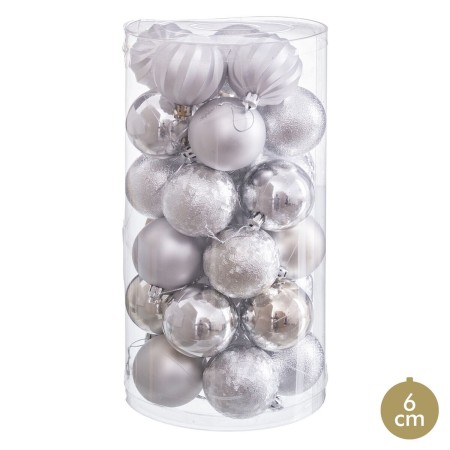 Bolas de Natal Prateado Plástico Ø 6 cm (30 Unidades) de BigBuy Home, Natal - Ref: S8807666, Preço: 10,22 €, Desconto: %