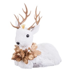 Adorno Navideño Blanco Oro Ciervo 20 x 11 x 22 cm de BigBuy Home, Navidad - Ref: S8807683, Precio: 17,52 €, Descuento: %