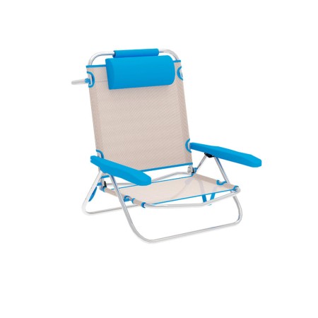 Marbueno Cadeira Dobrável 5 Posições Alumínio com Almofada Bege/Azul Praia e Piscina 61X68X82 cm 10172 | Tienda24 - Global Online Shop Tienda24.eu