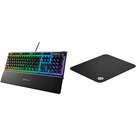 Gaming Keyboard SteelSeries Apex 3 Spanish Qwerty Black Gaming Mouse Mat | Tienda24 - Global Online Shop Tienda24.eu