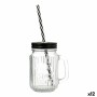 Jarro com Tampa e Palhinha Quid Maison Transparente Vidro 470 ml (12 Unidades) | Tienda24 - Global Online Shop Tienda24.eu