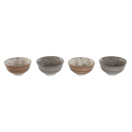 Set de Bols Home ESPRIT Marron Beige Porcelaine Fleurs Shabby Chic 11,5 x 11,5 x 6 cm | Tienda24 - Global Online Shop Tienda24.eu