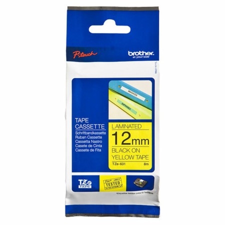 Ruban Laminé pour Etiqueteuses Brother TZE631 (12 mm) Bleu Noir/Jaune de Brother, Étiquettes adhésives et autocollants - Réf ...