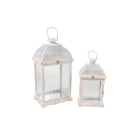 Farolas Home ESPRIT Blanco Metal Cristal Shabby Chic Acabado envejecido 18 x 16 x 35 cm (2 Piezas) | Tienda24 - Global Online Shop Tienda24.eu