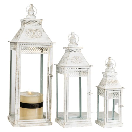 Lantern set Romimex White Metal Glass 23 x 68 x 23 cm 3 Pieces | Tienda24 - Global Online Shop Tienda24.eu