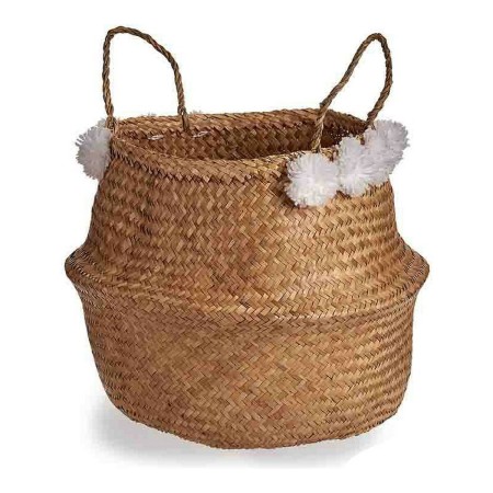 Cesto Branco Castanho Natural Junco Pompons 8 L 32 x 30 x 32 cm | Tienda24 - Global Online Shop Tienda24.eu