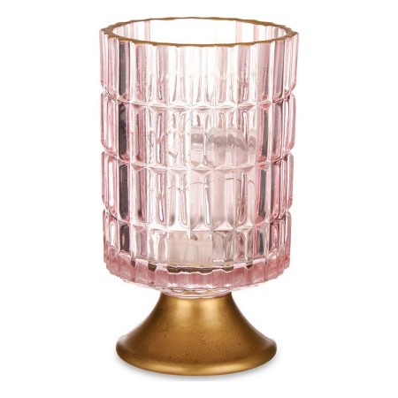 Lanterne à LED Rayures Rose Doré verre (10,7 x 18 x 10,7 cm) | Tienda24 - Global Online Shop Tienda24.eu