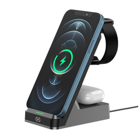 Cordless Charger Celly 3-in-1 Black 15 W | Tienda24 - Global Online Shop Tienda24.eu