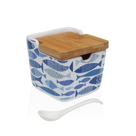 Sugar Bowl Versa Grey Ceramic Dolomite 8 x 8 x 8 cm Stripes Circular | Tienda24 - Global Online Shop Tienda24.eu