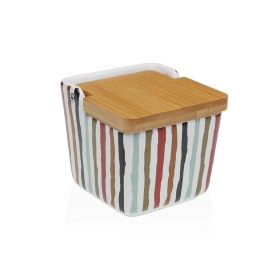 Salt Shaker with Lid Versa Stripes White Ceramic Bamboo Dolomite 11 x 11 x 11 cm | Tienda24 - Global Online Shop Tienda24.eu