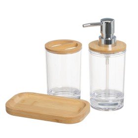 Bath Set Home ESPRIT Transparent Natural Bamboo Aluminium polystyrene 16 x 9 x 18 cm | Tienda24 - Global Online Shop Tienda24.eu