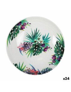 Assiette plate Stoneware Lotus Porcelaine Noir (ø 23 x 2,5 cm) | Tienda24 Tienda24.eu