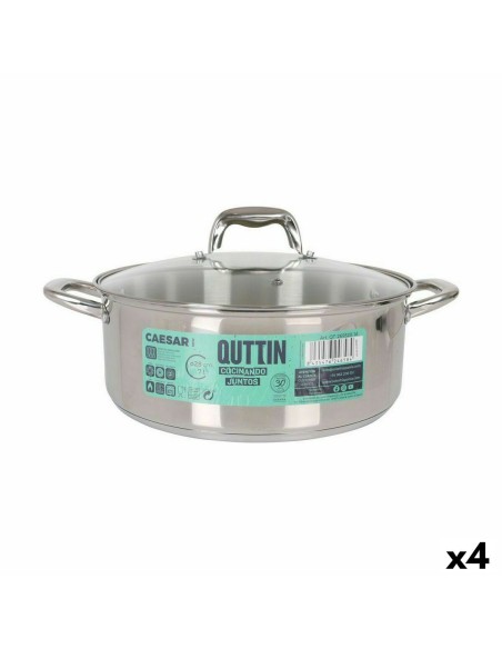 Casserole with glass lid Quttin Caesar Steel Ø 28 x 11 cm (4 Units) | Tienda24 Tienda24.eu