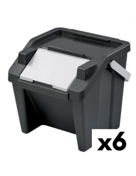 Recycling Waste Bin Tontarelli Moda Stackable 28 L White Black (6 Units) | Tienda24 Tienda24.eu