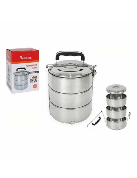 Set of lunch boxes Privilege Stainless steel Stackable Steel 14 cm (6 Units) (3 pcs) | Tienda24 Tienda24.eu