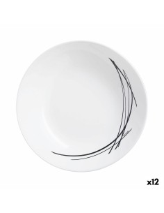 Plato Hondo Rayas Porcelana Negro Blanco 20 x 4,7 x 20 cm | Tienda24 Tienda24.eu