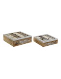 Juego de Cajas Decorativas DKD Home Decor 8424001775835 Metal Madera Marrón Blanco 24 x 24 x 7,5 cm Madera MDF (2 Unidades) | Tienda24 Tienda24.eu