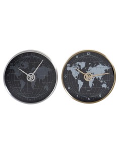 Orologio da Parete DKD Home Decor Nero Dorato Argentato Alluminio Cristallo Mappamondo 30 x 4,3 x 30 cm (2 Unità) da DKD Home...