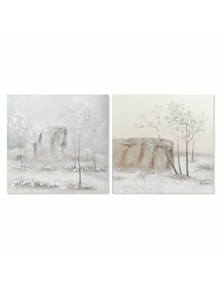 Cadre DKD Home Decor Toile 100 x 3,8 x 100 cm Arbres Cottage (2 Unités) | Tienda24 Tienda24.eu