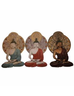 Decorazione da Parete DKD Home Decor 20 x 4 x 30,3 cm Rosso Azzurro Dorato Buddha Orientale (3 Pezzi) da DKD Home Decor, Sopr...