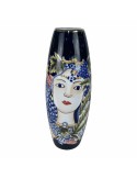 Vase DKD Home Decor 14 x 14 x 39 cm Face Porcelain Blue Multicolour | Tienda24 Tienda24.eu