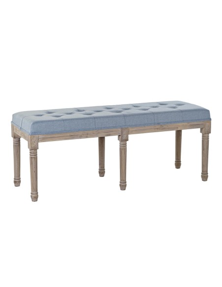 Bench DKD Home Decor Blue Polyester Linen Rubber wood (122 x 41 x 48 cm) | Tienda24 Tienda24.eu