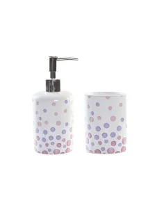 Set da Bagno DKD Home Decor Bianco ABS Dolomite A pois 7 x 7 x 17,5 cm (2 Unità) da DKD Home Decor, Set di accessori per il b...