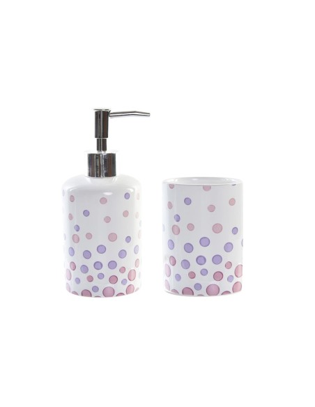 Bath Set DKD Home Decor White ABS Dolomite Polka dots 7 x 7 x 17,5 cm (2 Units) | Tienda24 Tienda24.eu