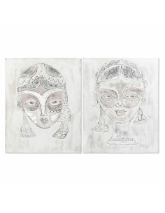 Jeu de 2 tableaux Toile Femme Fleurs 70 x 50 x 1,5 cm (6 Unités) | Tienda24 Tienda24.eu