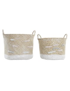 Conjunto de Cestas DKD Home Decor Poliéster Colonial Fibra (38 x 38 x 36 cm) | Tienda24 Tienda24.eu