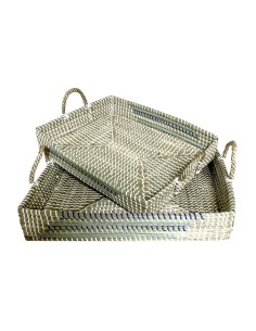 Set di Vassoi DKD Home Decor Naturale Turchese Bianco Tropicale (48 x 38 x 15 cm) da DKD Home Decor, Soprammobili - Ref: S302...