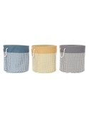 Panier à linge DKD Home Decor Pied de coq Gris Bleu Jaune 45 x 45 x 45 cm (3 Unités) | Tienda24 Tienda24.eu