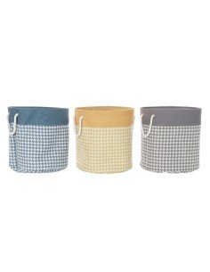 Cesto para la Ropa Sucia DKD Home Decor Pata de gallo Gris Azul Amarillo 45 x 45 x 45 cm (3 Unidades) de DKD Home Decor, Cest...