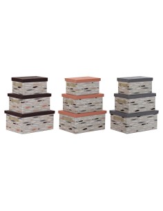 Set di Scatole per Sistemare Impilabili DKD Home Decor Marrone Grigio Arancio 40 x 30 x 20 cm da DKD Home Decor, Scatole e ca...