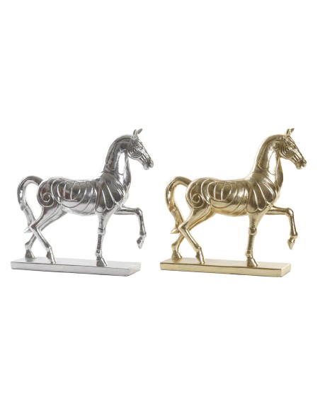 Figura Decorativa DKD Home Decor 34 x 9,5 x 33,5 cm Caballo Plateado Dorado (2 Unidades) | Tienda24 Tienda24.eu