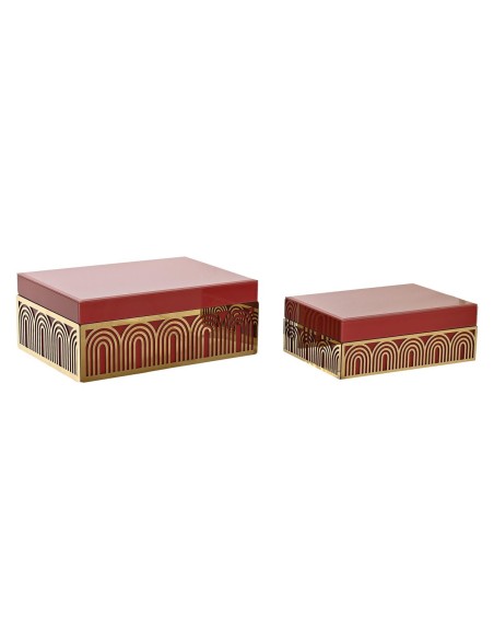 Caja-Joyero DKD Home Decor Metal Cristal Rojo Dorado Madera MDF 25 x 18 x 10 cm (2 Unidades) | Tienda24 Tienda24.eu