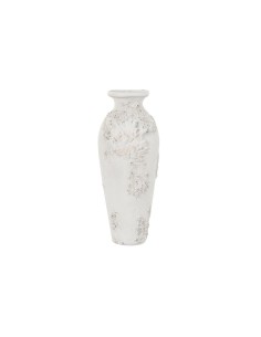 Vase Home ESPRIT Weiß Braun grün Steingut Pflanzenblatt 13 x 13 x 35 cm | Tienda24 Tienda24.eu