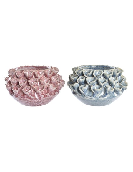 Vase DKD Home Decor Pink Turquoise Stoneware Flower Mediterranean 20 x 20 x 13 cm 22 x 22 x 13 cm (2 Units) | Tienda24 Tienda24.eu