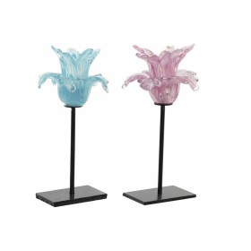 Kerzenschale DKD Home Decor Blau Rosa Metall Kristall 12 x 12 x
