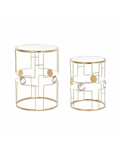 Beistelltisch Romimex Gold Silberfarben Edelstahl Gehärtetes Glas 55 x 55 x 55 cm | Tienda24 Tienda24.eu