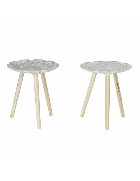 Table d'appoint DKD Home Decor Blanc Beige Bois Sapin Bois MDF 40 x 40 x 45 cm (2 Unités) | Tienda24 Tienda24.eu